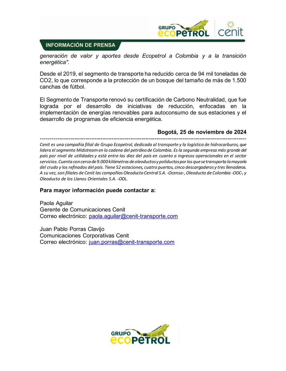 ECOPETROL_SA's tweet photo. #BuenasNoticias | Segmento de transporte del #GrupoEcopetrol incorpora 104 MW de fuentes renovables. Más información en nuestro comunicado de prensa. 👉 https://t.co/DW6rxiiIMu https://t.co/5VepaPU928