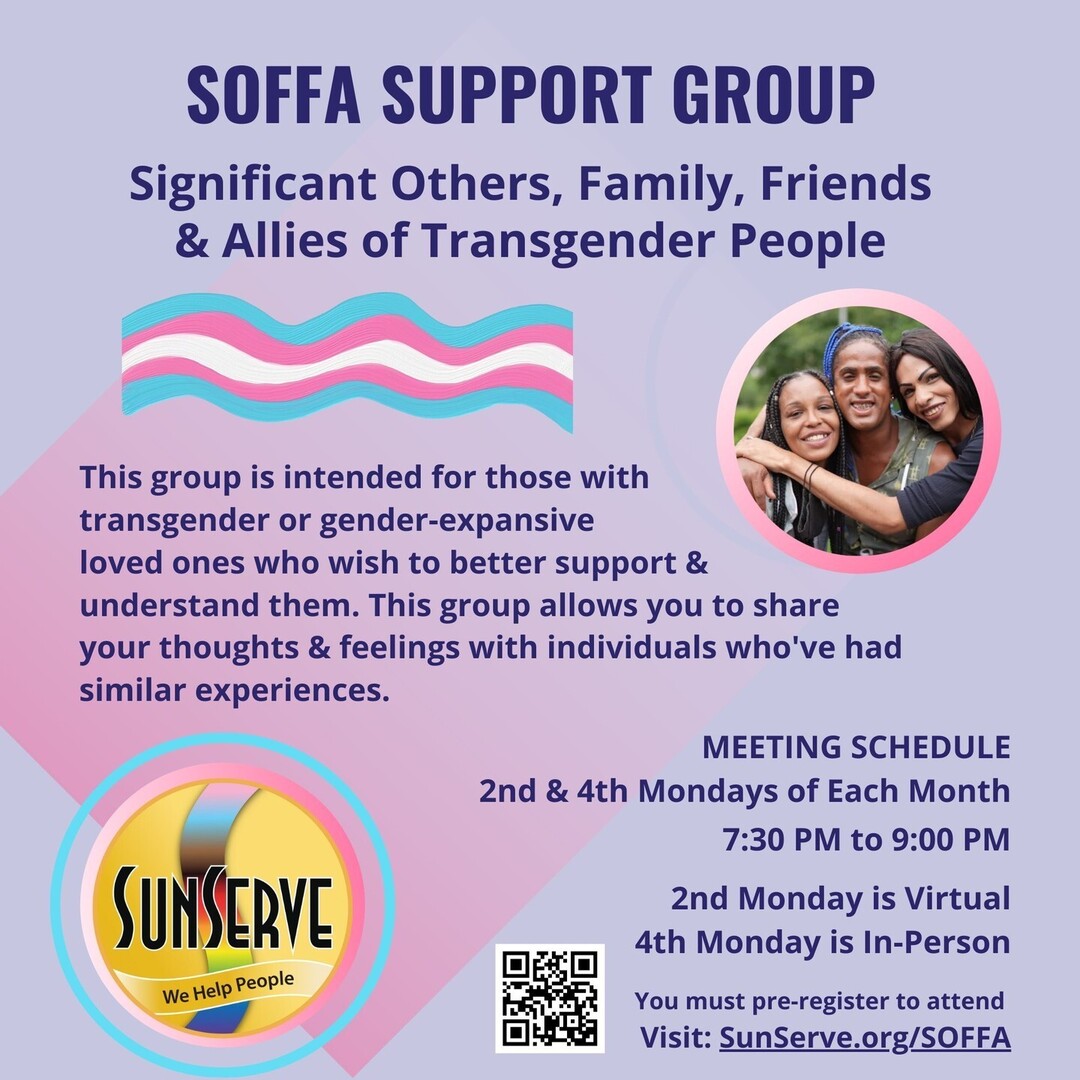 💙 Support for Those Who Support 💙
Do you have a transgender or gender-expansive loved one? Join SunServe's SOFFA Support Group—a safe space for Significant Others, Family, Friends &amp; Allies of transgender individuals.

🌈 This group offers a chance to s… instagr.am/p/DCzjoCQIwUk/