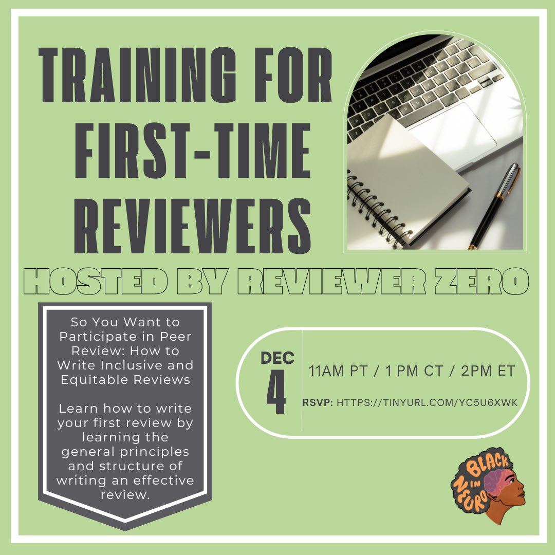 Ready to dive into the world of peer review? 📝 Join us for a free training to help you write inclusive and impactful reviews! Perfect for first-timers and even those seasoned reviewers who want some new perspectives. 💻✍🏽 

RSVP now tinyurl.com/yc5u6xwk