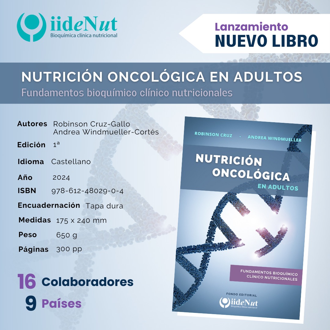 IIDENUT's tweet photo. !LANZAMIENTO! 
Texto basado en el modelo bioquímico clínico nutricional.  Sus páginas contribuirán con el fortalecimiento de la  naciente especialidad en nutrición oncológica y permitirán brindar una mejor atención nutricional al paciente.

+Info: https://t.co/HLXwKVb1VQ https://t.co/3mogGwBgld