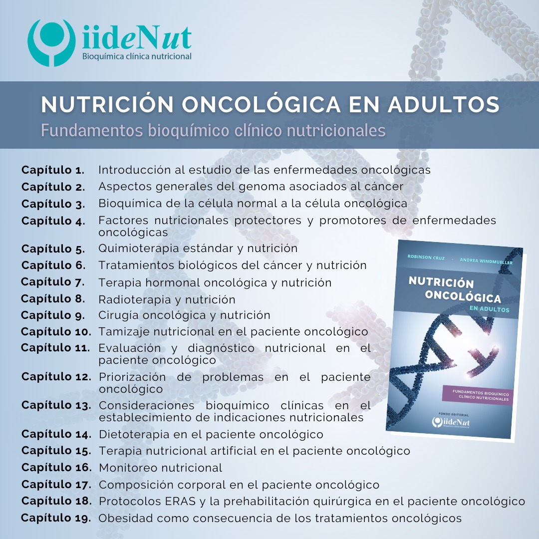 !LANZAMIENTO! 
Texto basado en el modelo bioquímico clínico nutricional.  Sus páginas contribuirán con el fortalecimiento de la  naciente especialidad en nutrición oncológica y permitirán brindar una mejor atención nutricional al paciente.

+Info: wa.me/51987318642
