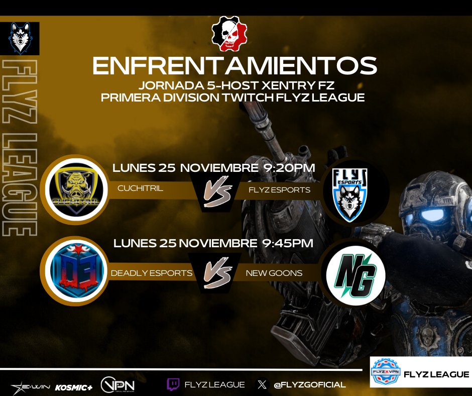 Flyz Esports Oficial🐺🇲🇽 (@flysgoficial) on Twitter photo Los mejores equipos están en División 1.Enfrentamientos de 1er nivel nos vemos el dia de hoy en vivo twitch 8:30pm👇🏻
twitch.tv/flyzleague
Casters:
<a href="/Bombon_mk/">Bombon</a>
<a href="/XenTryGG/">Papi Xentry 😎🐺🎙️</a>
Les estaremos llevando toda la emoción de las últimas jornadas
En Flyz League 🏆
<a href="/VPN_MEXICO/">Virtual Pro Network México</a>
<a href="/Kosmicplus/">KOSMIC+</a> Los mejores equipos están en División 1.Enfrentamientos de 1er nivel nos vemos el dia de hoy en vivo twitch 8:30pm👇🏻
twitch.tv/flyzleague
Casters:
<a href="/Bombon_mk/">Bombon</a>
<a href="/XenTryGG/">Papi Xentry 😎🐺🎙️</a>
Les estaremos llevando toda la emoción de las últimas jornadas
En Flyz League 🏆
<a href="/VPN_MEXICO/">Virtual Pro Network México</a>
<a href="/Kosmicplus/">KOSMIC+</a>