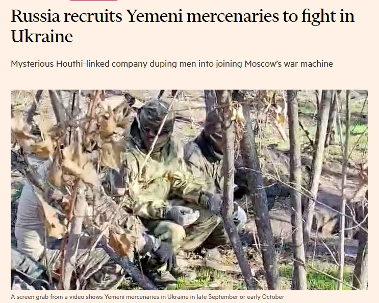 P_Kallioniemi's tweet photo. The Kremlin will do absolutely everything in their power to keep the rich kids of Moscow and St. Petersburg away from the frontlines.

This time they trafficked Houthi rebels from Yemen, who were promised high salaried work and even Russian citizenship. But when they arrived with the help of a Houthi-linked company, they were forced to sign a contract at gunpoint.

Many of the mercenaries couldn't read, and no chance to even understand the contract they were forced to sign. This recruit operation started allegedly already in July of 2024, and many of them have already died in Ukraine.