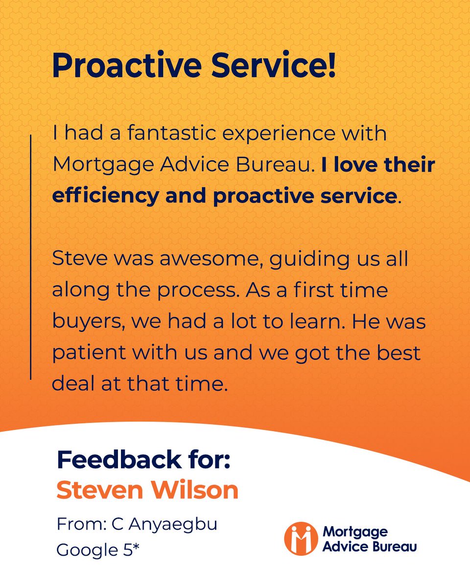 'Love', 'Proactive', 'Patient' 'Fantastic' and 'Awesome...

All words you like to read in customer feedback ❤️

Well done Steve and a big thank you to this customer for the lovely review.

#FiveStarService #Reviews #MortgageAdvice #CustomerFirst