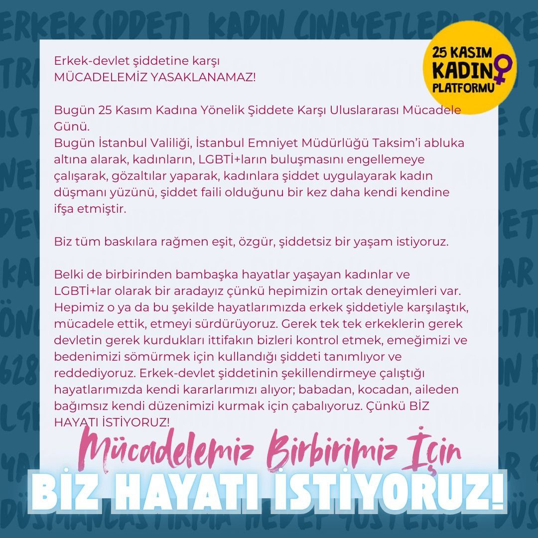 KDayanismasi's tweet photo. Erkek-devlet şiddetine karşı mücadelemiz yasaklanamaz!

Gözaltına alınan arkadaşlarımız derhal serbest bırakılsın!
#25K24 #25KasımdaSokaktayız https://t.co/gNdoalftjB