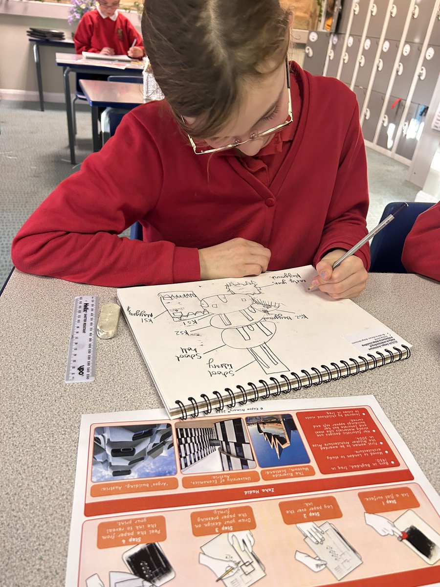 In today’s art lesson we evaluated the architectural monoprints we made last week which is a really important part of the creative process. Next we began designing our own futuristic school building using the award winning architecture of Zaha Hadid as inspiration. #BGArt
