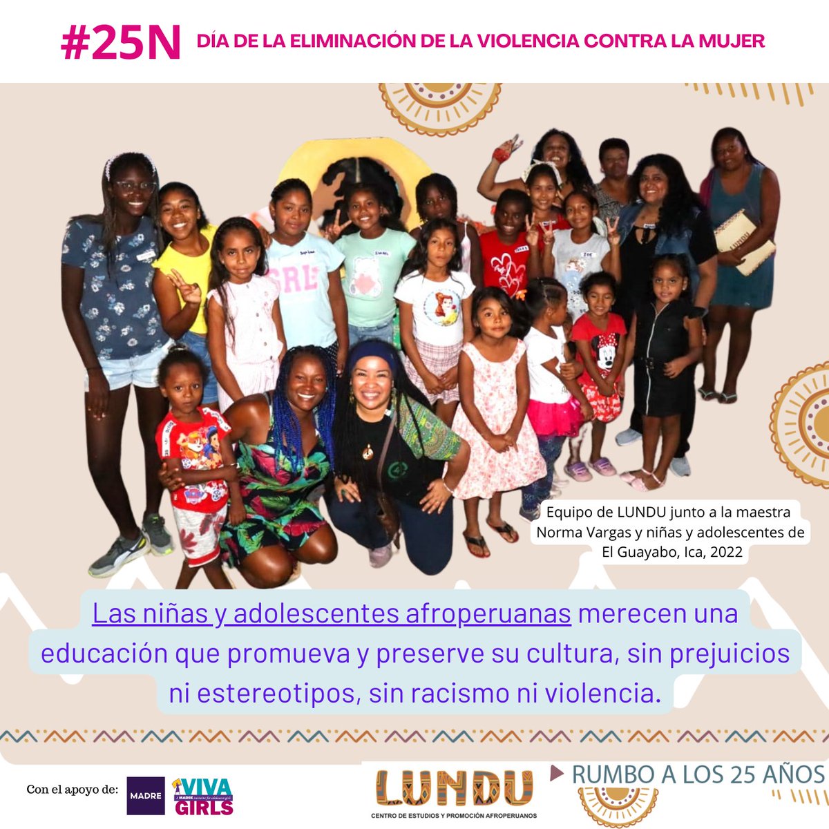 📣 🚨 #25N #NoHayExcusa ¡PROTEJAMOS A NUESTRA NIÑEZ E INFANCIA! La sociedad en su conjunto debemos trabajar articuladamente para garantizar una educación con pertinencia cultural que permita el desarrollo de nuestras niñas y adolescentes afroperuanas 👧🏾👩🏾‍🦱👩🏽‍🦱👧🏽