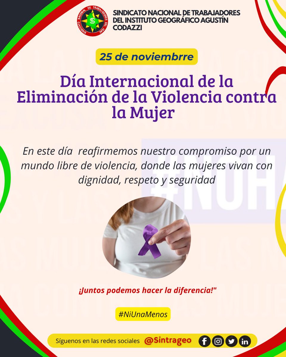 Por un mundo libre de violencia donde las mujeres vivan con respeto y dignidad.  
#NiunaMenos 
#25N
#DiaContraViolenciadeGenero