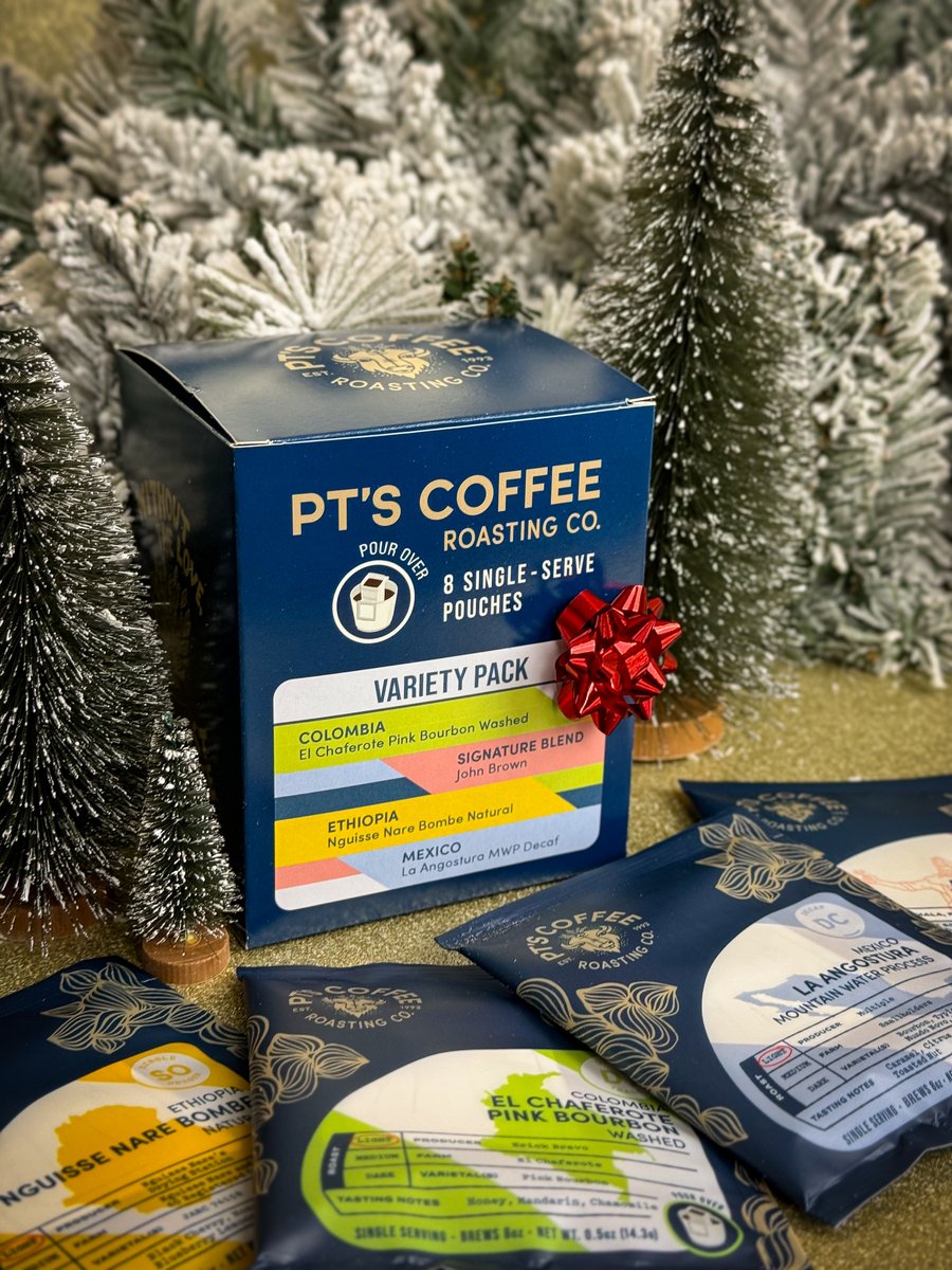 Traveling for the holidays? We’ve got you covered!  Introducing TWO new coffee options and 8-pack boxes of our beloved Single-Serve Pour Over Pouches—perfect for stocking stuffers, travel, and Secret Santa gifts! 

🎁Shop at ptscoffee.com/collections/th…

#withouttheloveitsjustcoffee