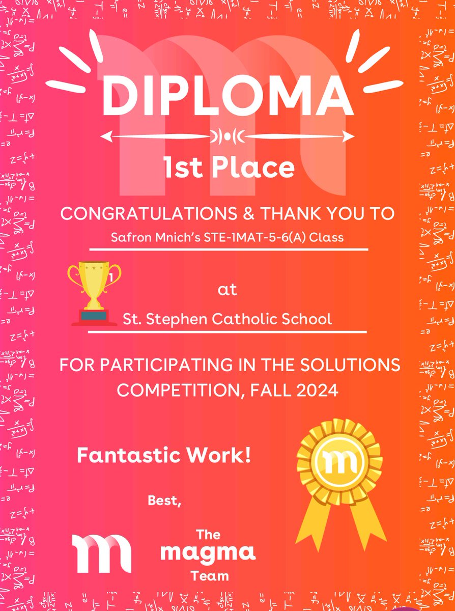 MrsMnich's tweet photo. Magma Math Competition= the Gr. 5/6's came in 1st!! Flex those math muscles!! @StStephenOCSB https://t.co/cDZkQofqaN