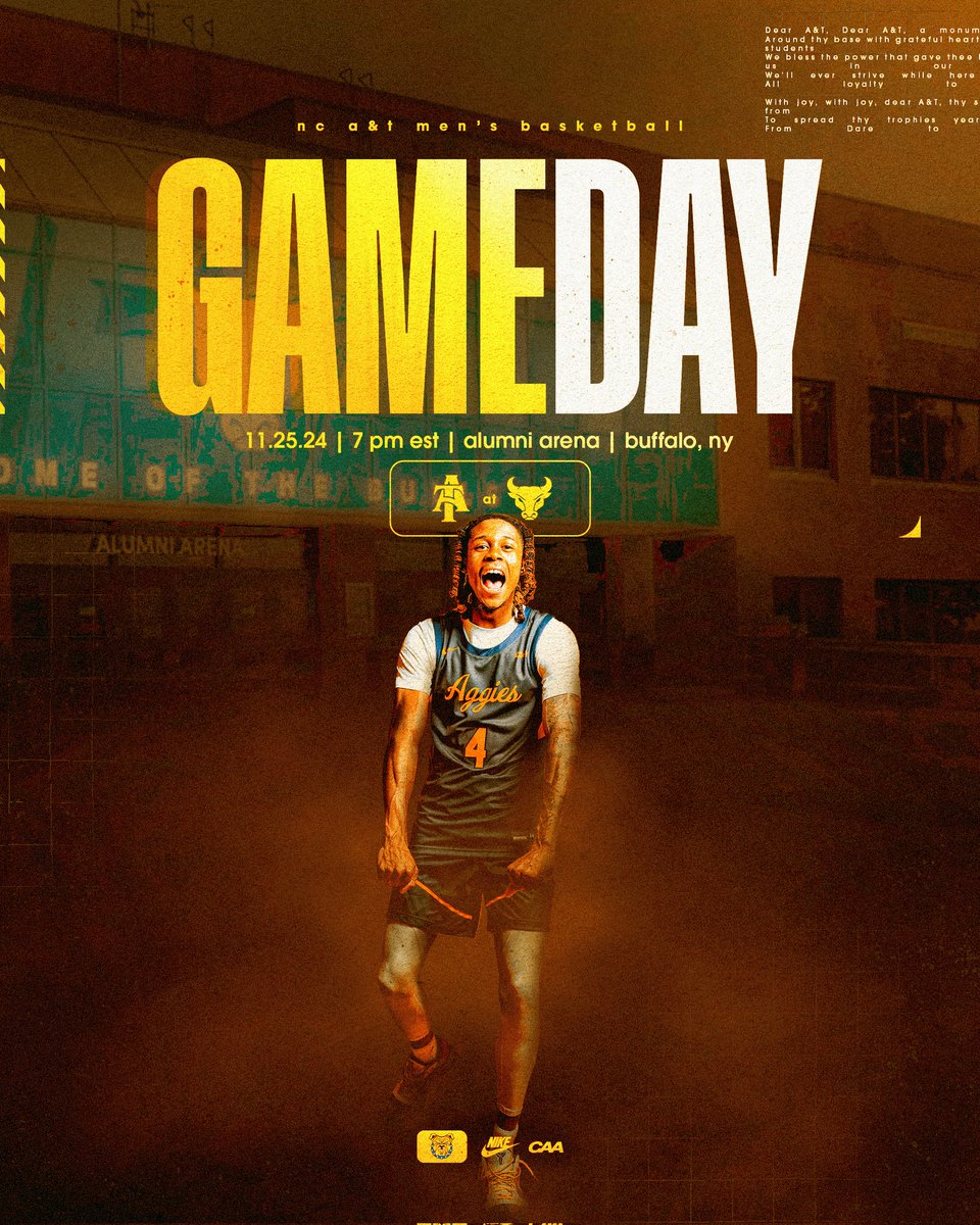 NC A&T Men’s Basketball (@ncatmbb) on Twitter photo ON THE ROAD AGAIN ✈️…
🆚: <a href="/UBuffaloMBB/">Buffalo Men's Basketball</a>
⏰: 7PM EST
📍: Alumni Arena
📺: ESPN+
#TOGETHER #AGGIEPRIDE #CAAMBB ON THE ROAD AGAIN ✈️…
🆚: <a href="/UBuffaloMBB/">Buffalo Men's Basketball</a>
⏰: 7PM EST
📍: Alumni Arena
📺: ESPN+
#TOGETHER #AGGIEPRIDE #CAAMBB