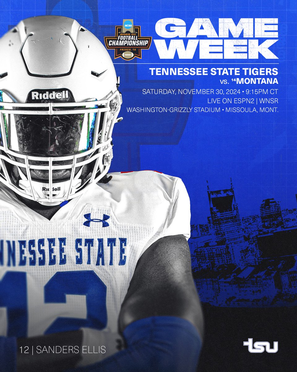 ❌Gone Hunting

🆚 Montana
 ℹ <a href="/NCAA_FCS/">NCAA FCS Football</a> First Round
⌚️ 8:15 PM MT / 9:15 CT
🏟️ Washington-Grizzly Stadium
📺 @ESPN 2 &amp; <a href="/ESPNPlus/">ESPN+</a> (<a href="/roxybernstein/">Roxy Bernstein</a> &amp; <a href="/JayWalkerSky/">Jay Walker</a>)
📻 <a href="/NashSportsRadio/">WNSR - Nashville Sports Radio</a> (<a href="/ThePoguester/">Greg Pogue</a>, <a href="/nguerriero/">Nick Guerriero</a>)

#RoarCity x #GUTS