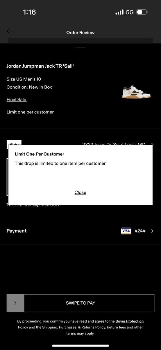 DickFisher_'s tweet photo. @goatapp why would it say this if i did not hit the item ? Just wondering if it was an error cause i entered got off the page went back and it said this https://t.co/23yCUBzZZM