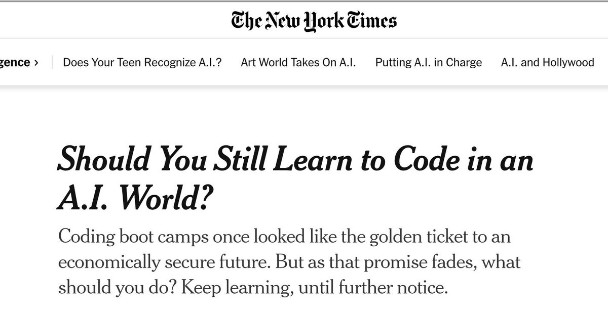 Zahlt sich programmieren lernen noch aus?

Fragt sich die NY Times, nicht ich.

Klare Antwort: Ja.
Aber es gibt halt eine Menge zu lernen.
