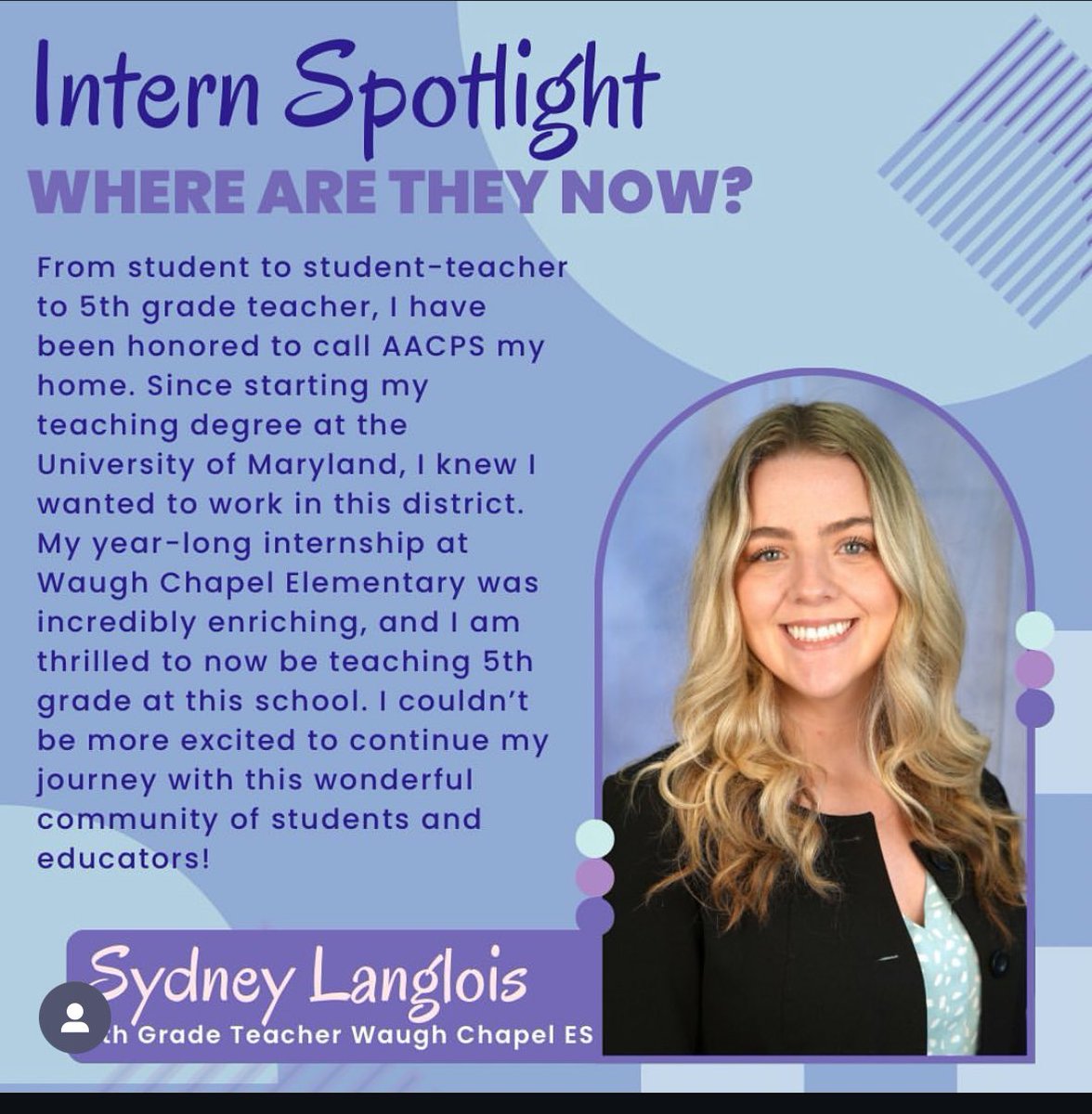 Shout-out to Ms. Langlois for making history! She is the first student intern through our partnership with the University of Maryland to become a teacher at Waugh Chapel! #Belonggrowsucceed
