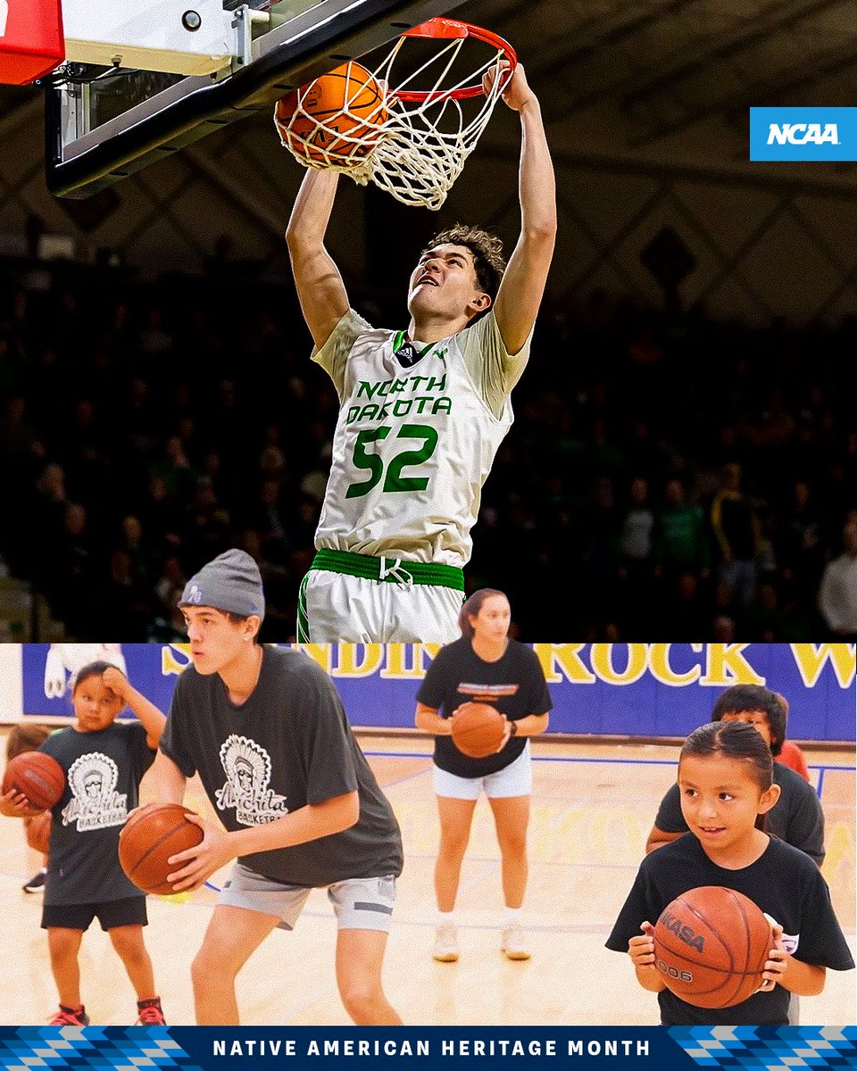🏀 <a href="/TreysenE/">treysen eaglestaff</a> of <a href="/UNDmbasketball/">North Dakota Men's Basketball</a> plays to inspire the next generation of Native American kids who dream of becoming college basketball players! 💙

#NativeAmericanHeritageMonth | on.ncaa.com/treysen