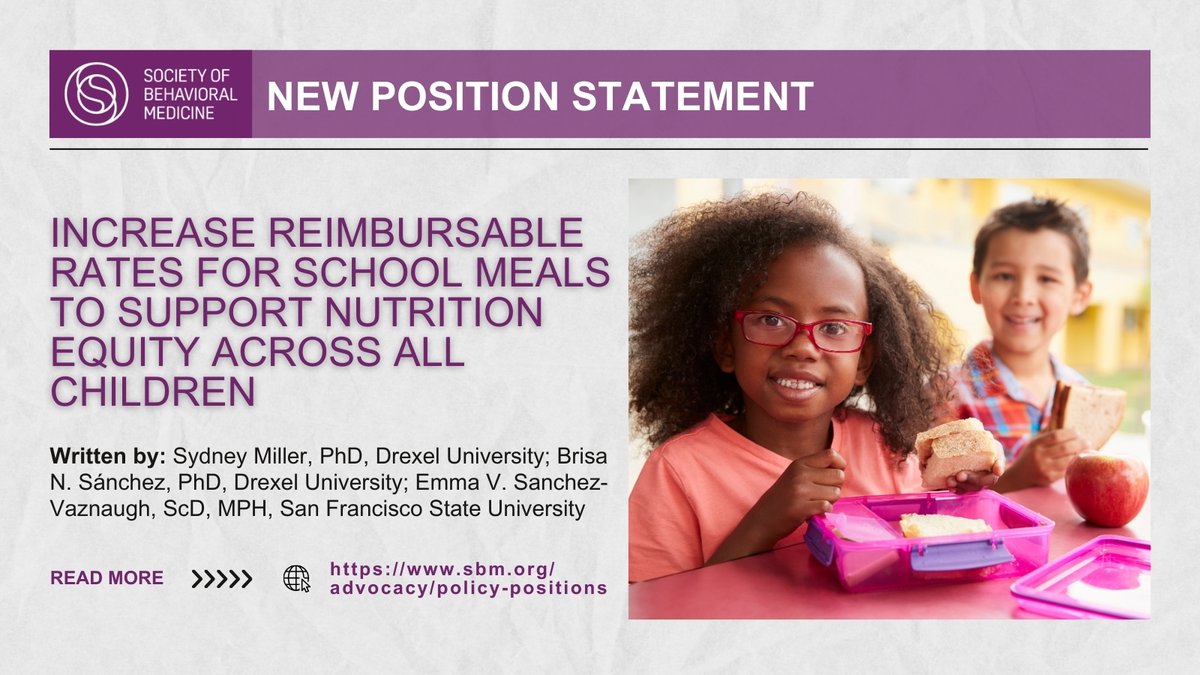 SBM supports increasing funding to schools by raising reimbursable school meal rates, to reduce barriers to complying with updated school nutrition guidelines that will reduce health and academic disparities.

Read our full #PositionStatement here: sbm.org/advocacy/polic…