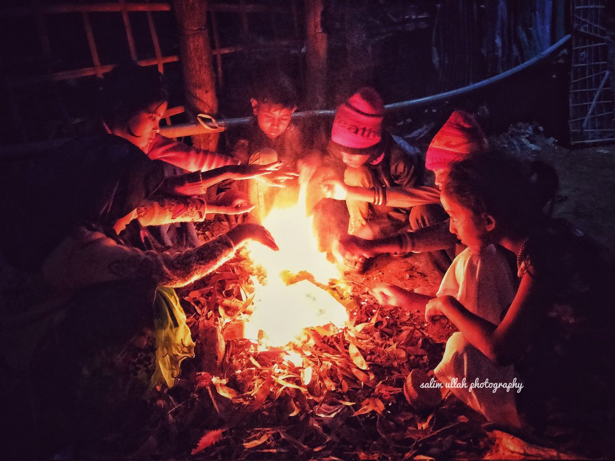 #Rohingya refugee kids getting heat from the little fire to prevent the cold of winter in the camp.

As the winter season has already begun in bangladesh Rohingya refugee camps. many orphans and vulnerable people are suffering the winter.