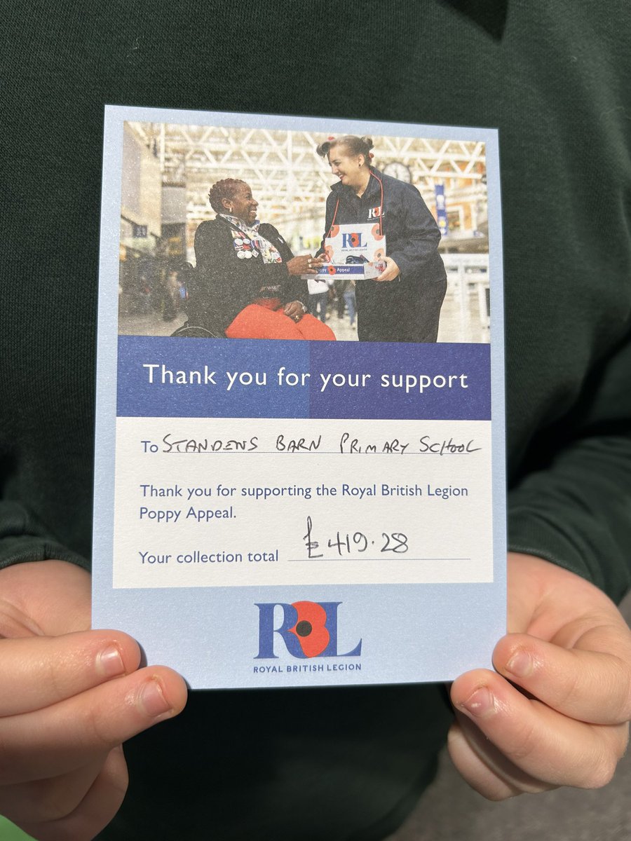 Thank you for supporting the Royal British Legion Poppy Appeal . 
With your kind donations we raised £419.28 🌺
<a href="/PoppyLegion/">Royal British Legion</a> 
Proud <a href="/InMAT_/">InMAT</a>  school