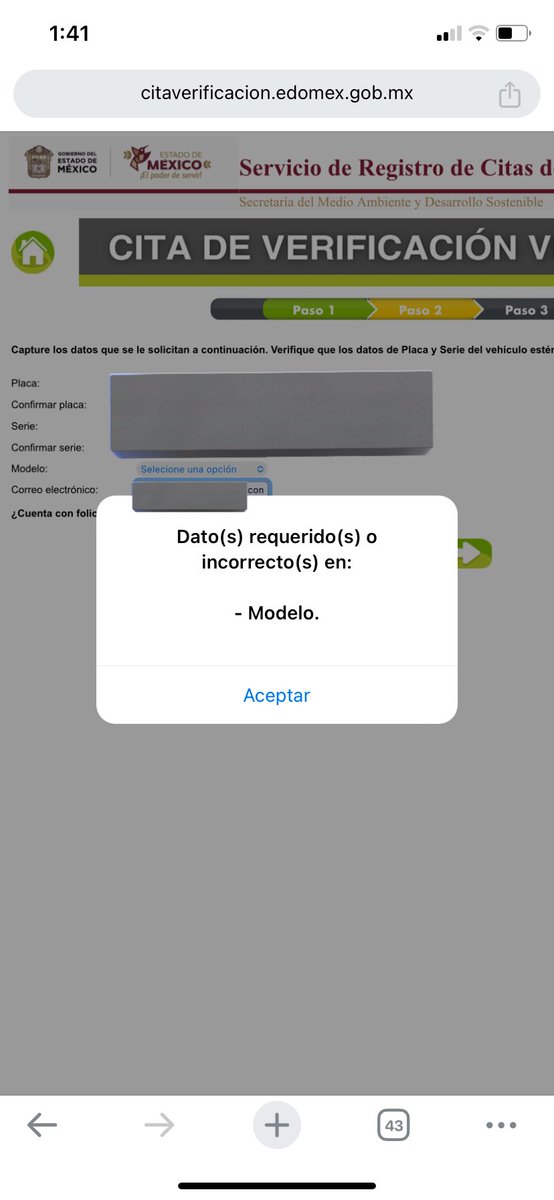 marito_b's tweet photo. @AmbienteEdomex hola, estoy teniendo problemas para  registrar una cita en el verificentro. El sitio no me permite avanzar del Paso 2 porque no me aparecen opciones a seleccionar. Ya intenté con varios navegadores. ¿Me pueden ayudar a generar mi cita, por favor? https://t.co/DsMQmqoanA