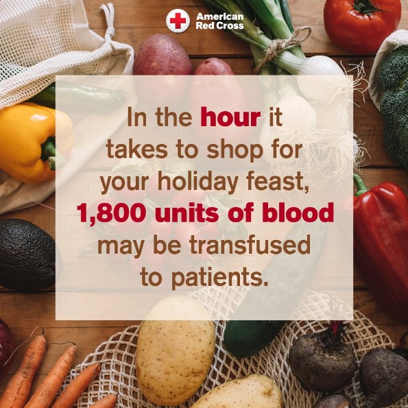 CTRedCross's tweet photo. Between Thanksgiving and the new year, more than 1 million units of blood may be given to patients in the U.S. Your donation is needed more than you think during the holidays. Share a slice of your holiday season & give blood: https://t.co/9mzCnGWHor https://t.co/DB0unjjkZb