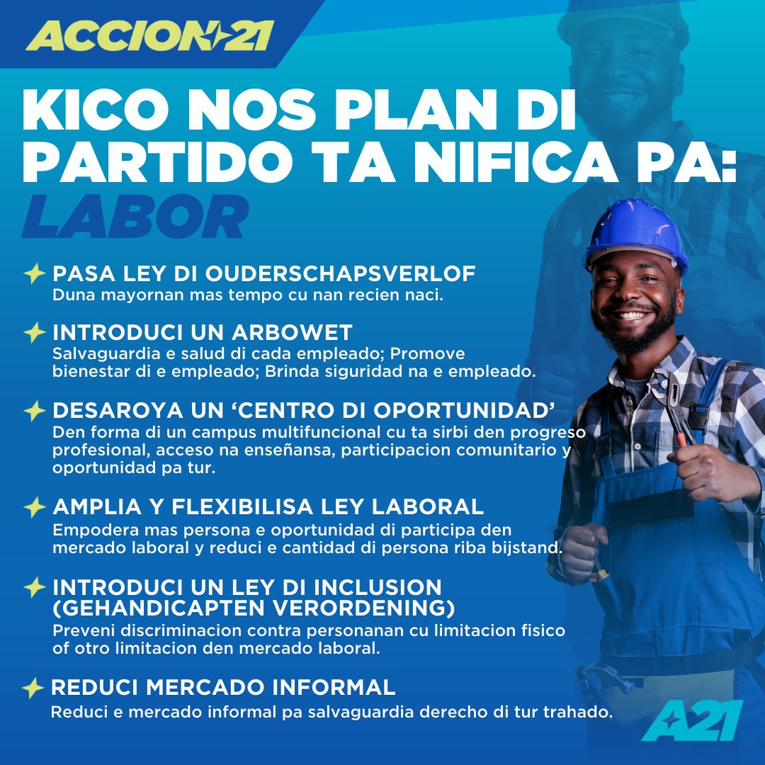 accion21aruba's tweet photo. Crea un futuro caminda tur persona tin e oportunidad pa prospera ta rekeri plannan cu ta priorisa e bienestar di nos forsa laboral. Nos vision ta atende retonan clave cu solucionnan pa empodera mayornan, proteha empleadonan y promove inclusion.

Lesa mas: https://t.co/gt7ld2f5O3 https://t.co/MtCMx6WmGv