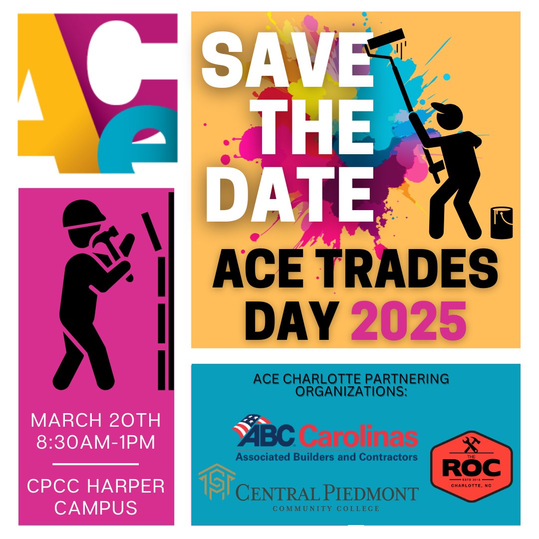 Save the date for the 2025 ACE Charlotte Trades Day! 
Registration is NOW OPEN for Vendors and Sponsors - sign up today to help bring the Trades to our students.

More information to come. 

linktr.ee/acementorclt
