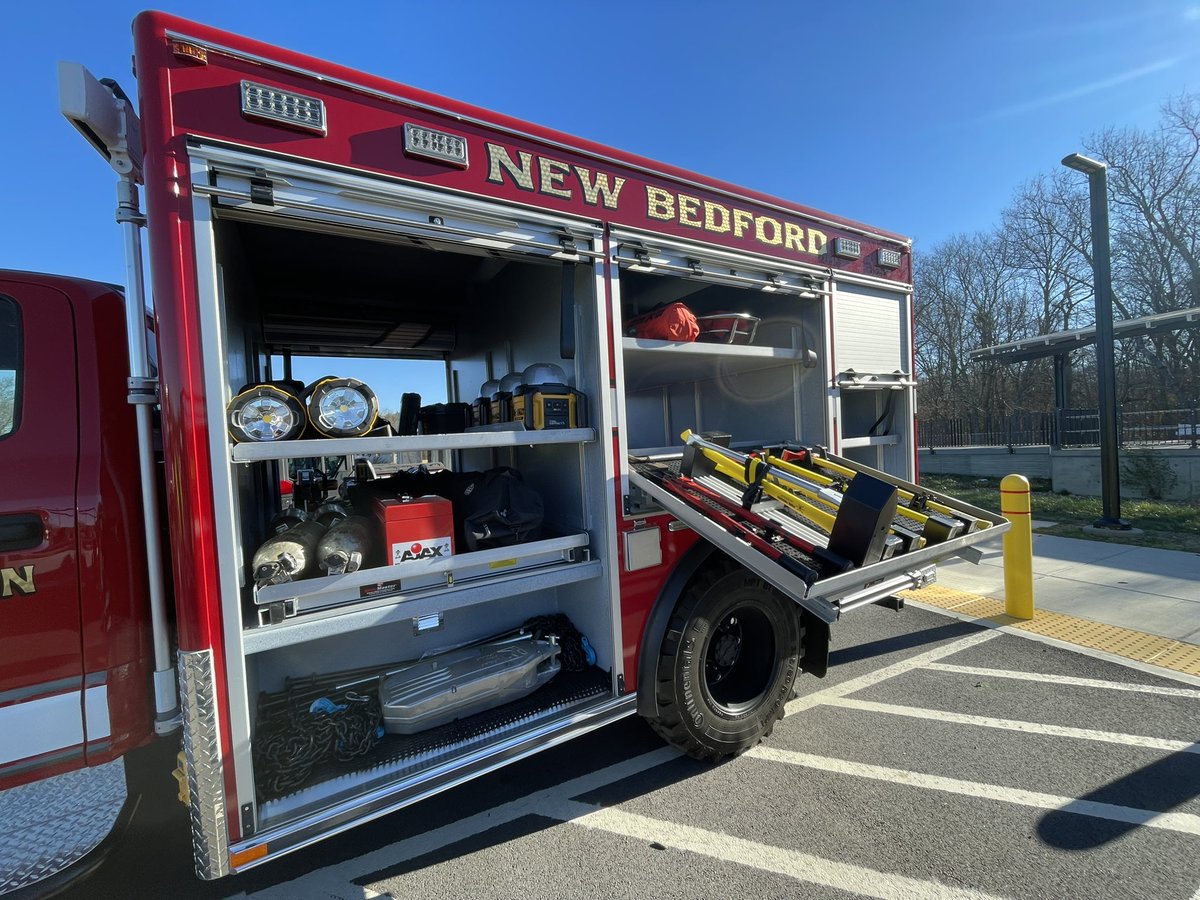 MassDOT's tweet image. Today at the @MBTA #Freetown Commuter rail station, Secretary Tibbits-Nutt joined local officials for a Southcoast rail rescue vehicle demonstration. “These rescue tools will help supply the area communities with high quality equipment necessary for a train related emergency.”