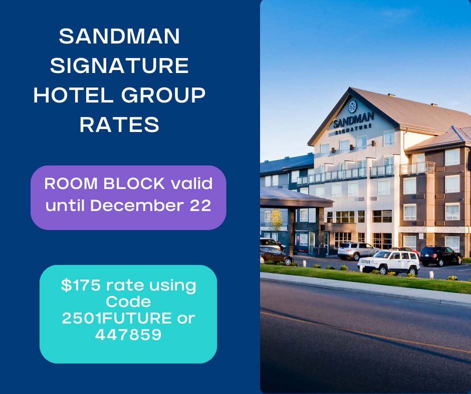 Plan your trip to the 2025 Future Fuels Forum early and secure your accommodations. 

#Accommodations #Hotel #Travel #GroupRate #Discount #SandmanSignature #TripPlanning #PrinceGeorge #TourismPrinceGeorge
