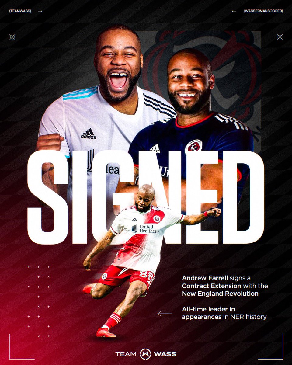 Wasserman Soccer (@wassermansoccer) on Twitter photo / <a href="/_88AF/">Andrew Farrell</a> ✍️ <a href="/NERevolution/">New England Revolution</a>
Congrats Andrew on signing a new deal with the Revs! 👏💪
#TeamWass / <a href="/_88AF/">Andrew Farrell</a> ✍️ <a href="/NERevolution/">New England Revolution</a>
Congrats Andrew on signing a new deal with the Revs! 👏💪
#TeamWass