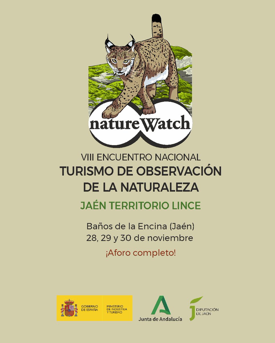 ¡¡ Plazas Completas ¡!
Todas las plazas disponibles para el VIII Encuentro Nacional de Turismo de Observación de la Naturaleza ya se han completado. Muchísimas gracias a tod@s 
#naturewatchjaénterritoriolince
#encuentronaturewatch #jaénparaísointerior  #jaénterritoriolince