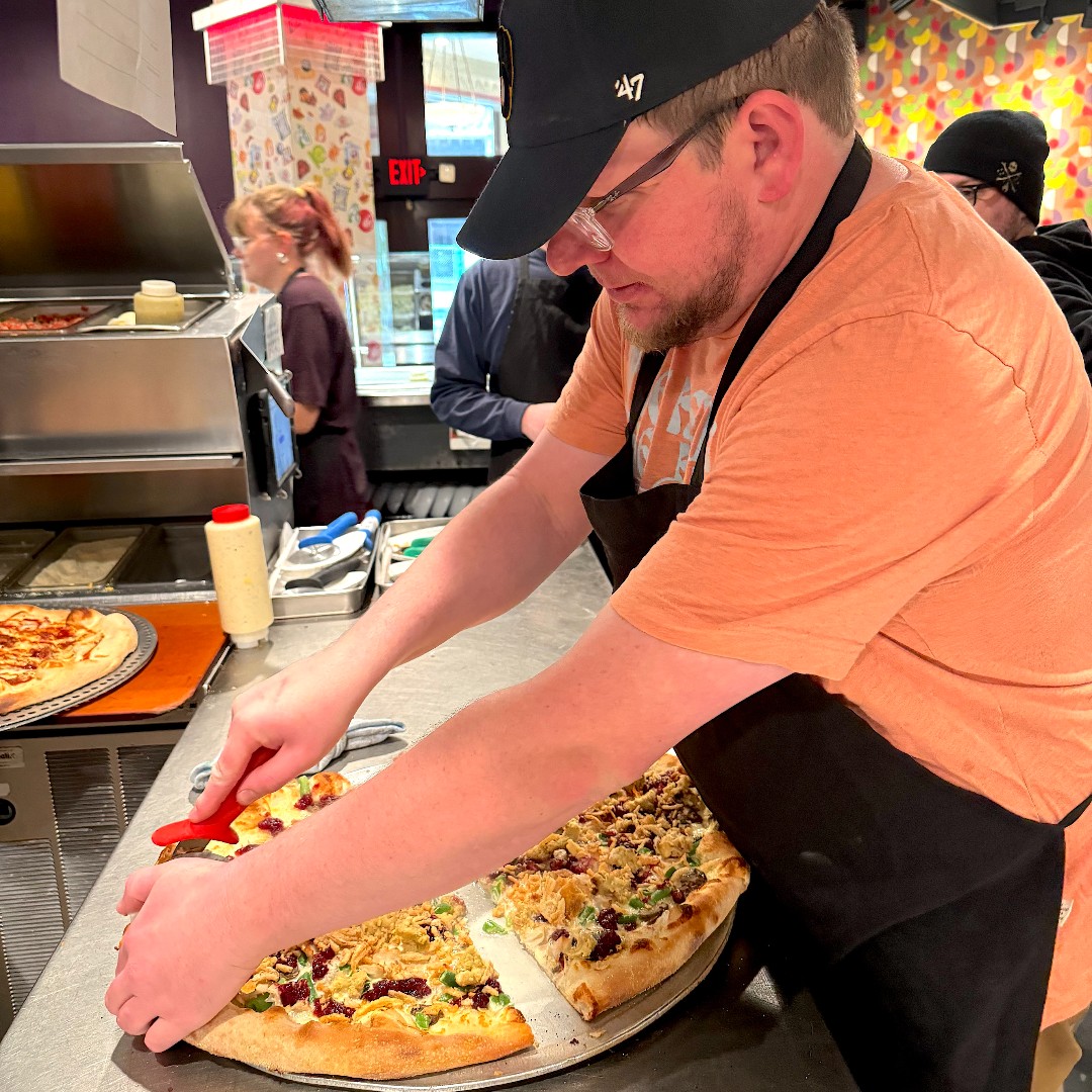 There's still one more week to get a little slice (or a whole pie!) of Thanksgiving perfection.

Features creme mushroom base, mozzarella, button mushrooms, green beans, cranberry sauce, turkey, and fried onions. #HolidayTreats #ThanksgivingDinner #Specials