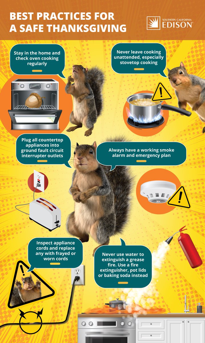 If you're hosting during the holidays, SCE offers a few great reminders for #safetyfirst - this is a great time of year to check that your smoke alarm is working and your fire extinguishers are up-to-date.  Then you can move on to deep frying turkeys and brulee-ing desserts! 🦃🥧