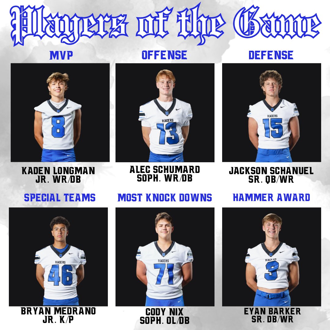 Honoring our Players of the game from Friday night’s Quarterfinal matchup vs. Pryor! 

#AllN 🏁🏁🏁🏁