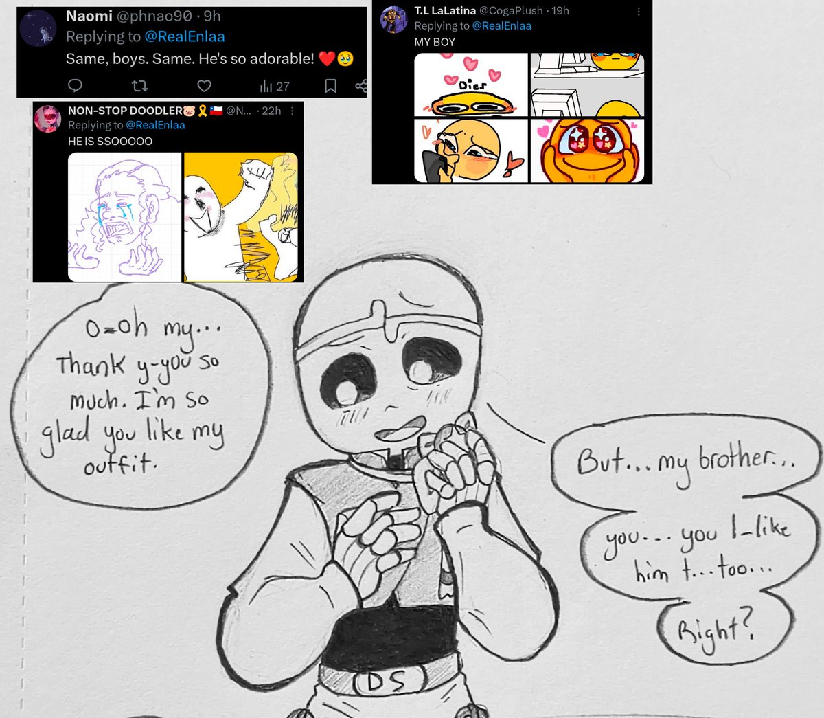 RealEnlaa's tweet photo. Let's talk to Dream for a bit! πβ
Dreamtale Reunited AU!
#undertale #undertaleau #dreamtale #nightmaresans #dreamsans #sansau #ask #dtrau #reunitedau https://t.co/CvfklytnMy