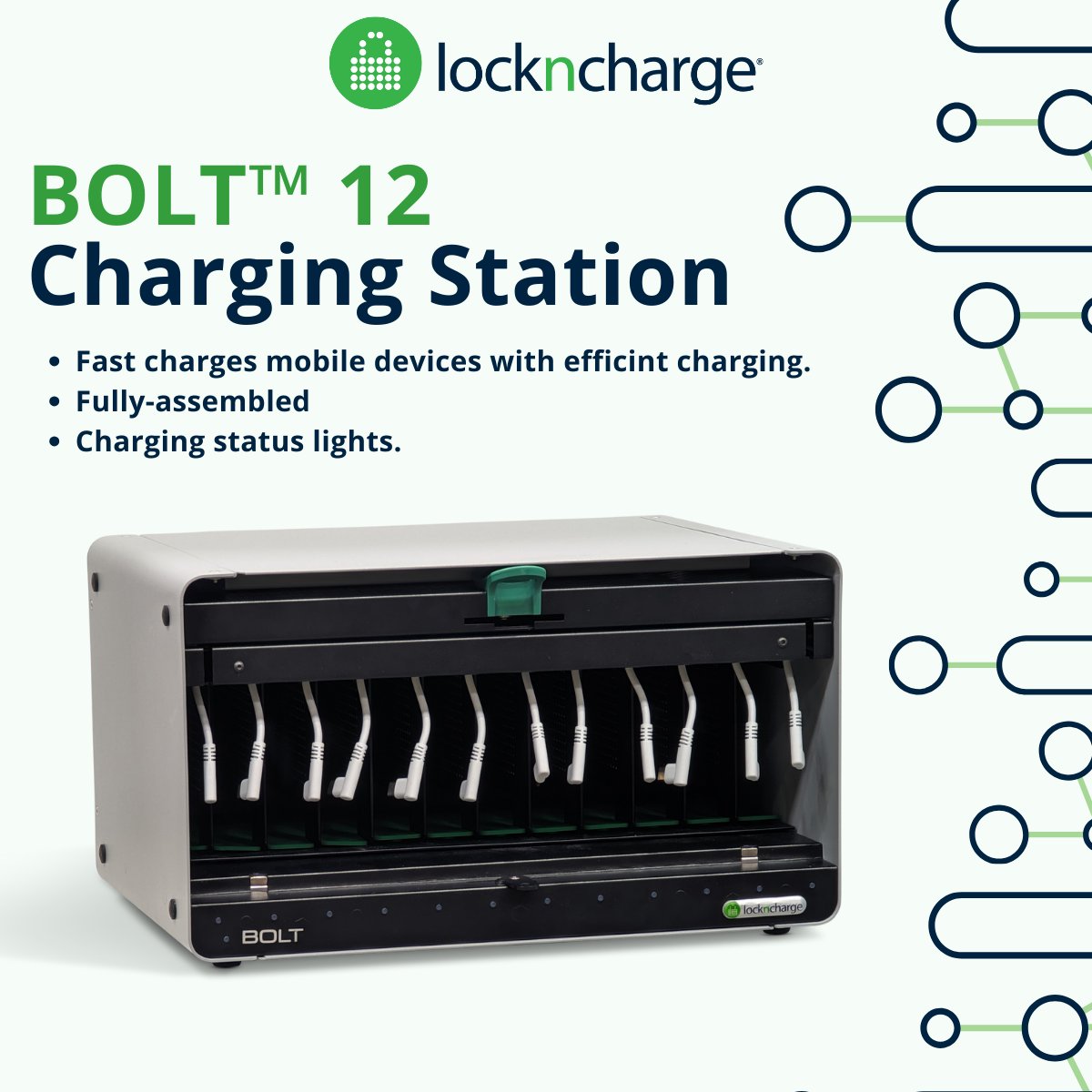 LocknCharge's tweet image. Meet the BOLT™ 12 Charging Station! Fast, efficient, and ready to keep your devices powered up. Fully assembled with charging status lights for ultimate convenience. 

#DeviceCharging #MobileDevice #BOLT #LocknCharge #TechSolutions
