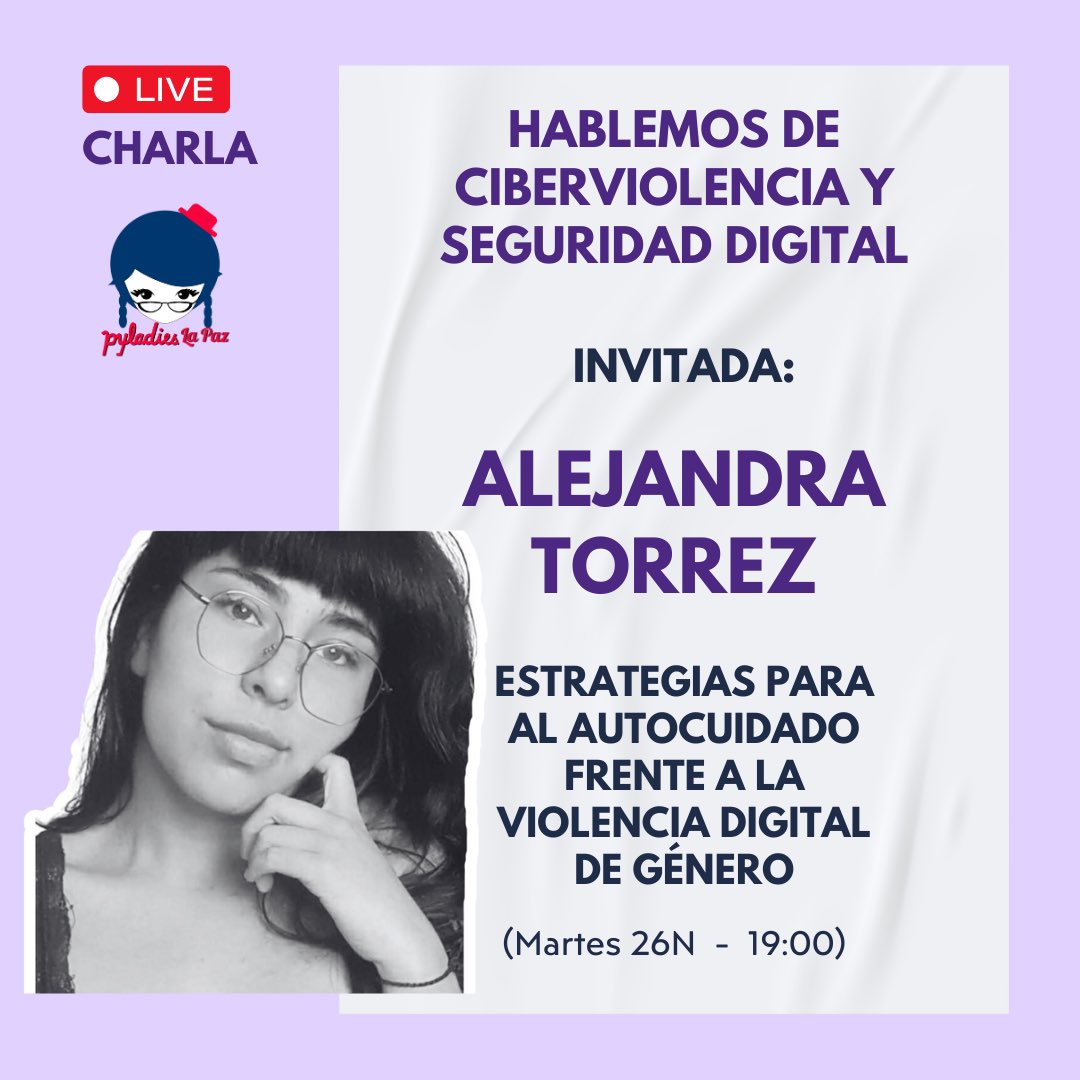 PyLadiesLaPaz's tweet photo. Tema: Estrategias para el autocuidado frente a la violencia digital de género

Eloisa Larrea y Alejandra Torrez, representantes Centro SOS digital - Fundación Internet Bolivia.

#25N #ViolenciaDeGenero #Ciberviolencia #SeguridadDigital #MujeresEnTecnología #InteligenciaArtificial https://t.co/B9U1i2NGf6