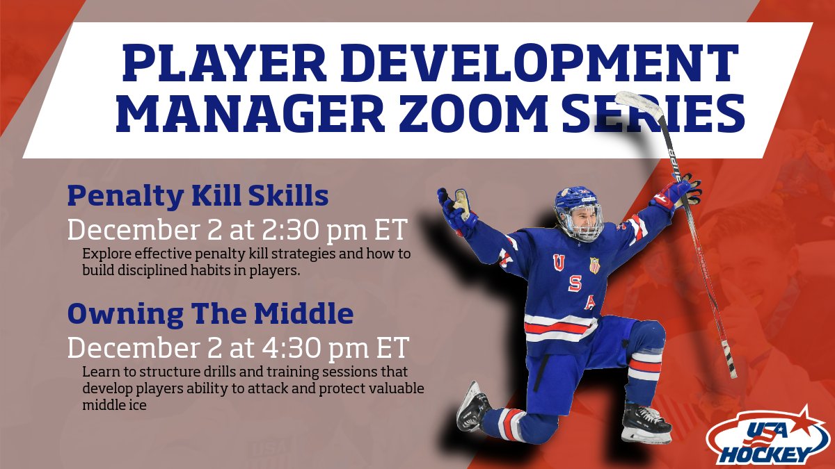 Back again next week is Gold Medal Youth Olympic Coach Jason Guerriero with 2 Continuing Education Zoom Clinics.

Each clinic is one hour and worth one CE credit

Make sure to sign up soon! usahockey.com/coaching-conti…