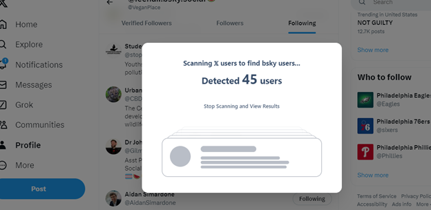Trying out the Sky follower bridge Chrome extension for Bluesky.