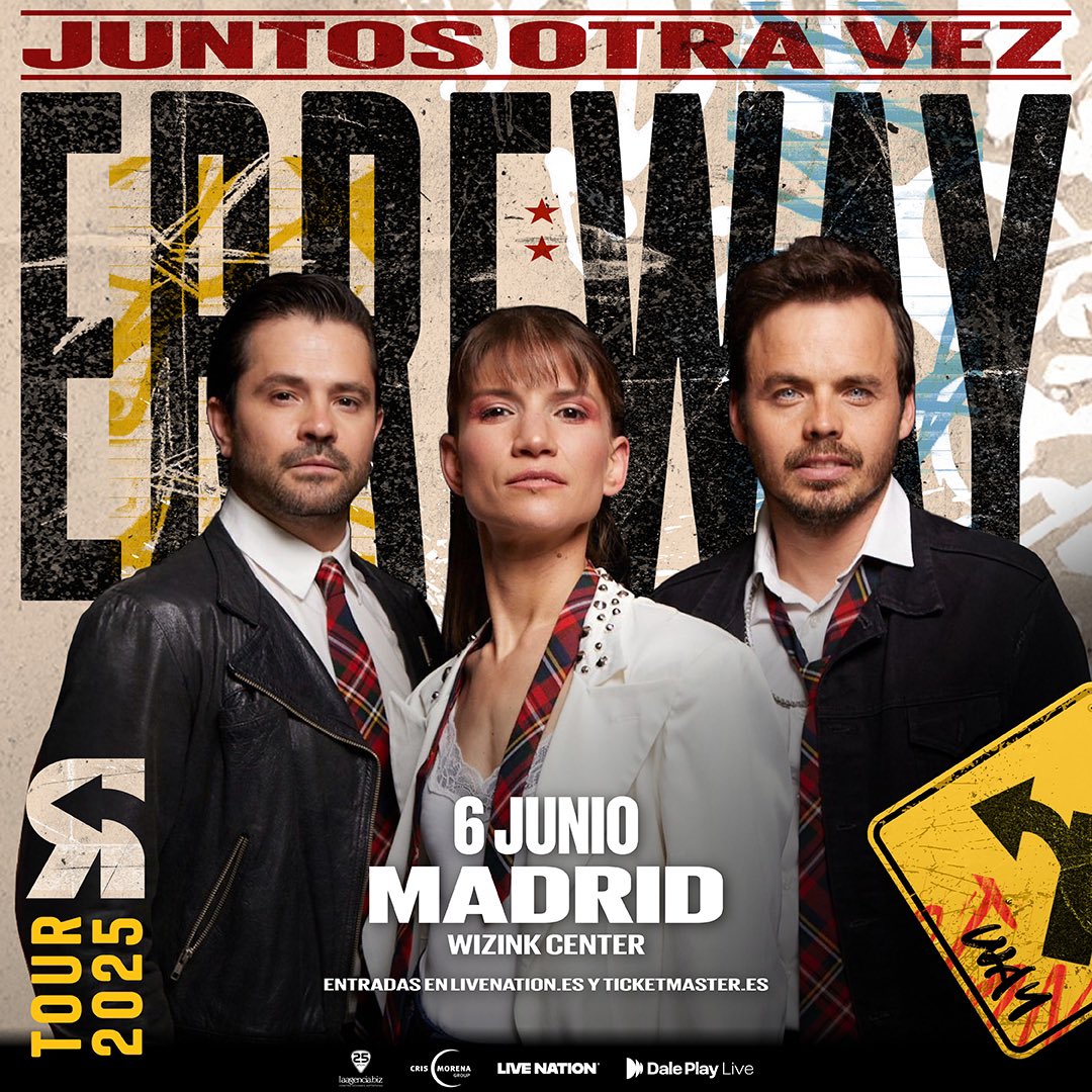 MovistarArenaEs's tweet photo. 🚨 ¡Sí! ¡Vuelven! Erreway hará parada en España con su gira 'Juntos otra vez'.
 
Estará en el #WiZinkCenter el próximo 6 de junio de 2025. 
 
🎟️ Entradas a la venta el próximo 3 de diciembre a las 10h en https://t.co/JCqhdwraBP https://t.co/AHI8EGrwA3