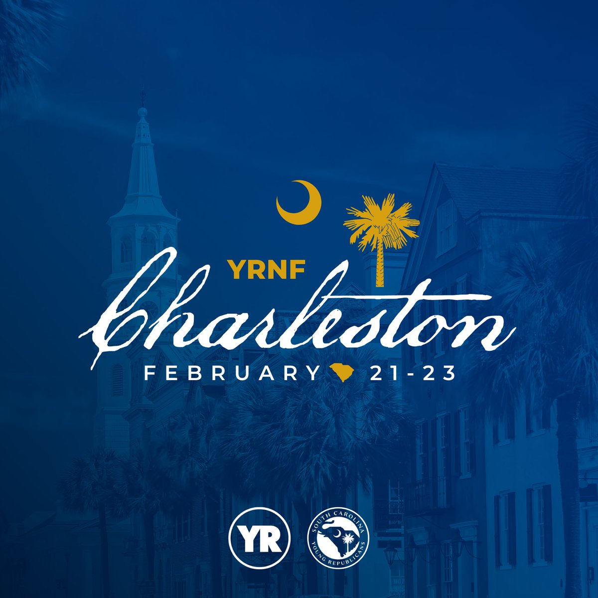 🚨 Save the Date! 🚨

The YRNF is heading to Charleston! 🏛️🌴

Join us February 21-23, for an unforgettable weekend in one of America’s most historic cities!

🎟️ Register now: eventbrite.com/e/yrnf-charles…

#YRNFCharleston #YRsLead #YoungRepublicans <a href="/scyoungreps/">SC Young Republicans</a>