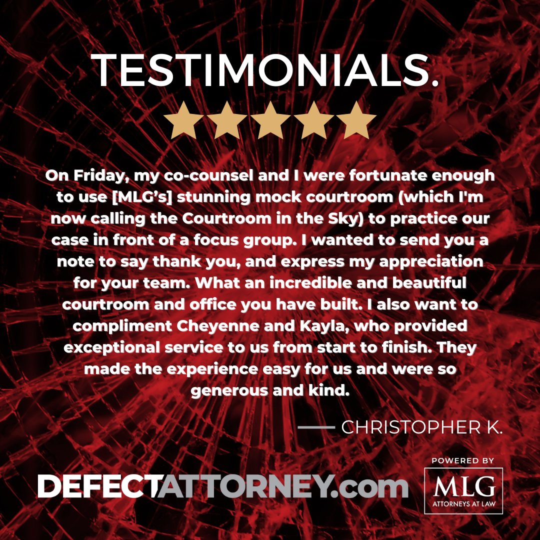 ⭐️⭐️⭐️⭐️⭐️ Incredible feedback on our 'Courtroom in the Sky!' Proud of our team for delivering top-tier service every step. 💼✨ 
.
.
.
#MLGAttorneys #ClientTestimonials #LegalExcellence