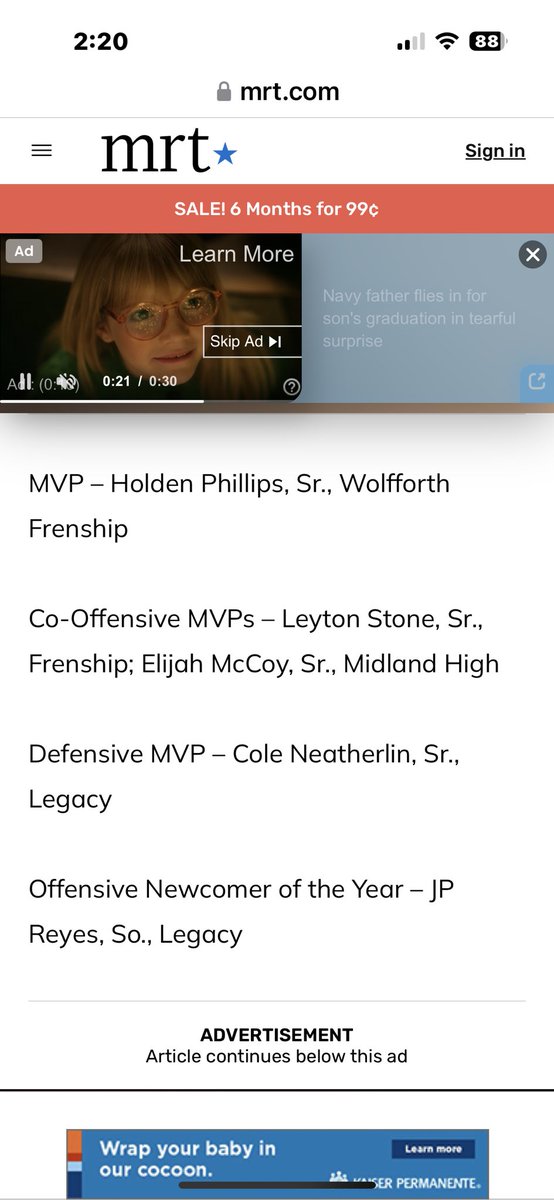 Blessed to have received Defensive MVP and First team all District for District 2-6A.
<a href="/Hartman3Clint/">Clint Hartman</a>