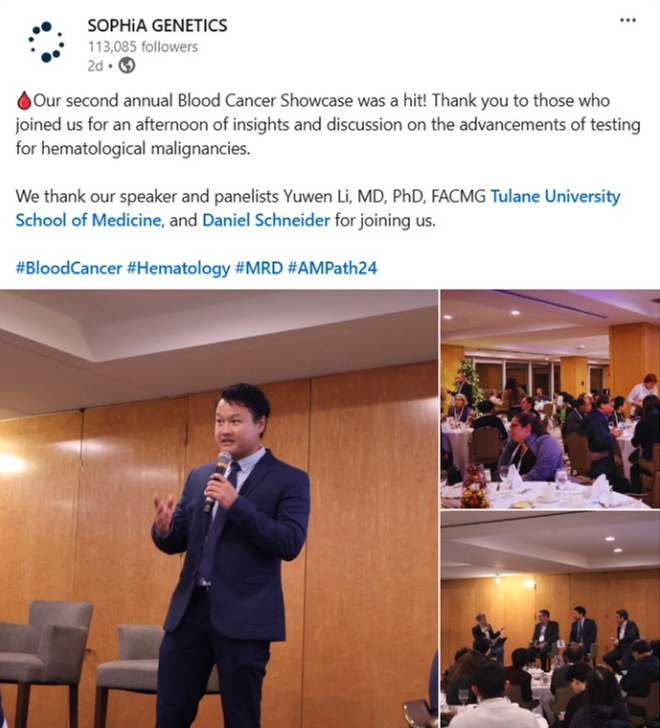 Tulane_Genetics's tweet photo. Last week, Dr. Li delivered a presentation at the Blood Cancer Showcase, hosted by Sophia Genetics. In his talk, he shared valuable insights from his experience in the field, along with his perspective on the future of diagnostic testing for hematological malignancies.

🧬 https://t.co/ndwEG3XXq7