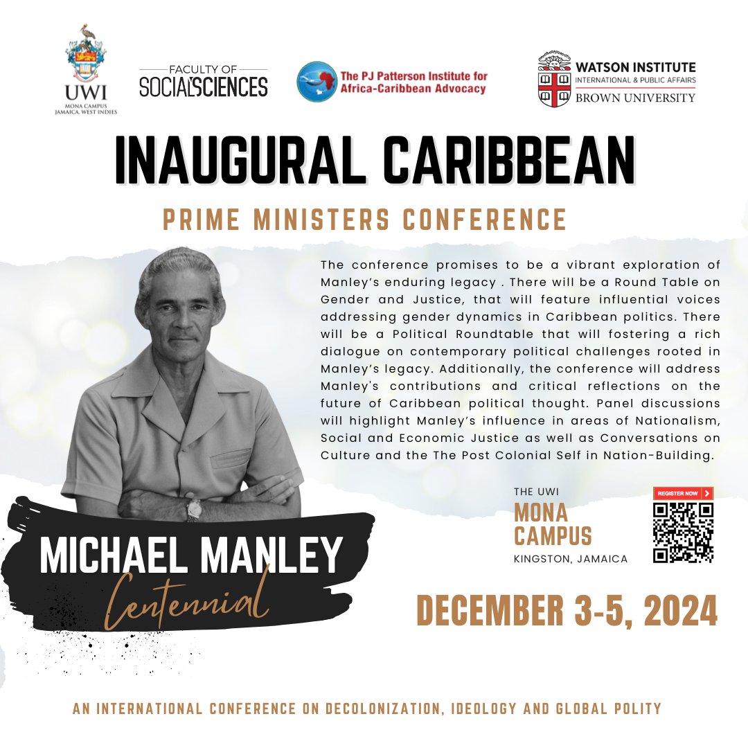 📣 Exciting News! Registration is OPEN!

Join us from December 3-5, 2024, as we honor the centennial of the legendary Michael Manley. 

Click here for more details and registration: forms.office.com/r/tsDWPMj0qx

#InternationalConference #MichaelManley #FSSUWIMONA