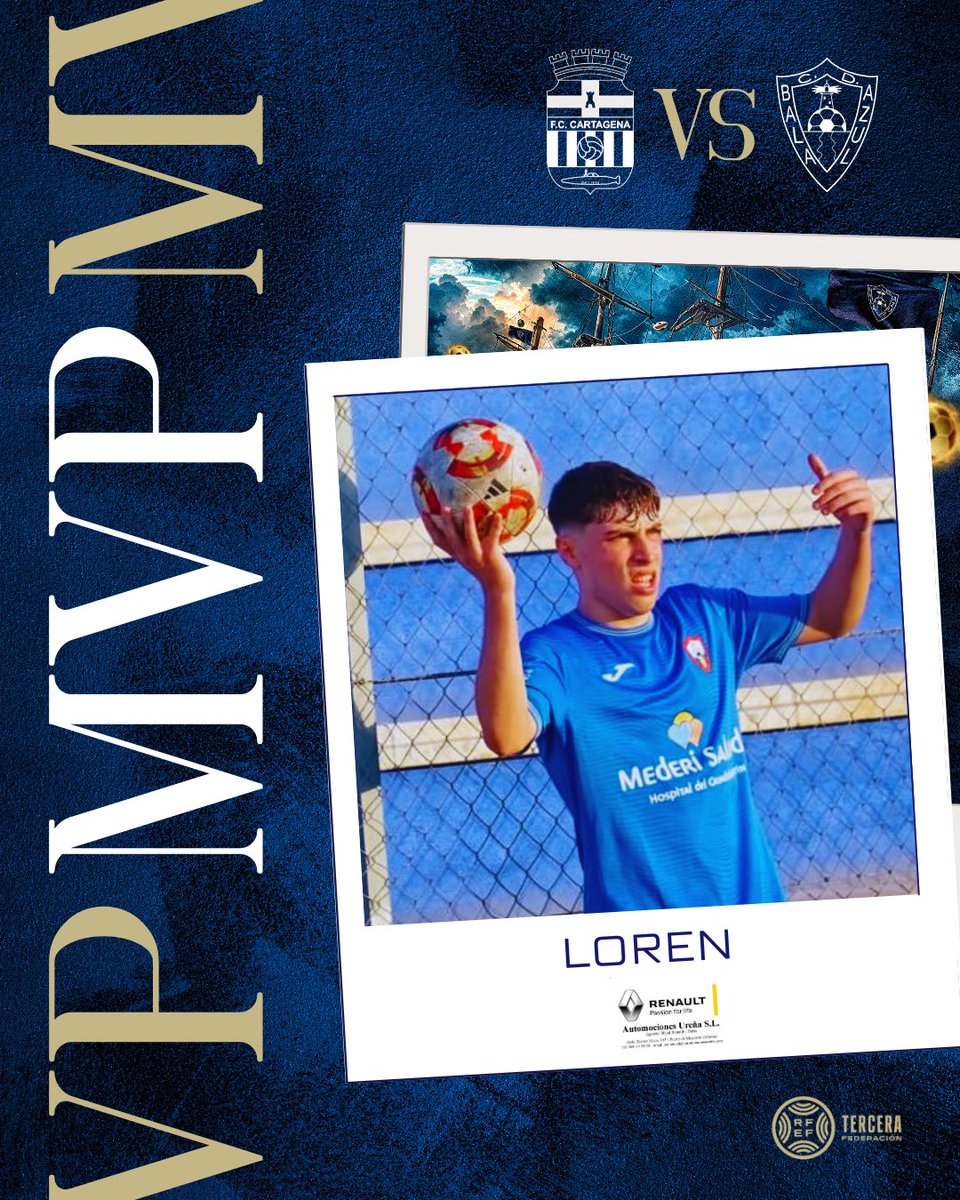 ⭐️ Loren es el 𝐌𝐕𝐏 𝐀𝐮𝐭𝐨𝐦𝐨𝐜𝐢𝐨𝐧𝐞𝐬 𝐔𝐫𝐞𝐧̃𝐚 del #FCCartagenaBBalaAzul.

El joven lateral completó un gran partido en Cartagena. ¡Enhorabuena! 🤝

🦈 #VamosBala