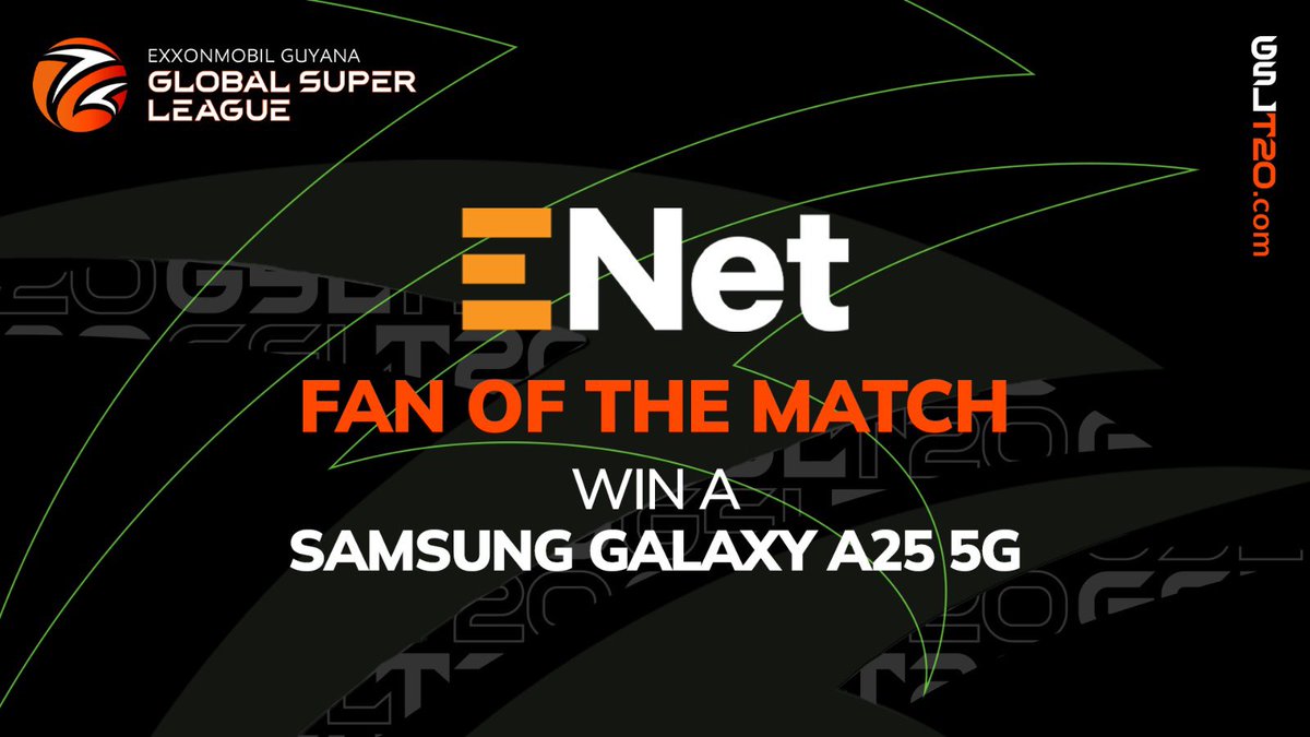 gslt20's tweet image. Come and show your style at the GSL and win a brand new mobile handset from ENet. The best dressed fan at every GSL game will win a Samsung Galaxy A25 5G! #GSLT20 #GlobalSuperLeague #ENet