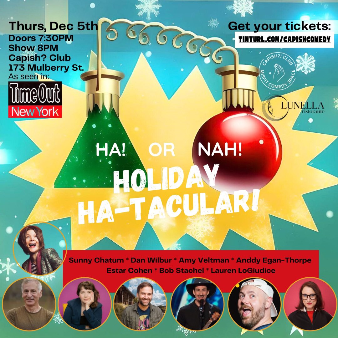 We need sleigh hells and sparkly ornaments and cheer! 🎄🎄🎄 The annual Capish?! Club holiday party is here to give you some much needed smiles. 💃🏼💃🏼💃🏼💃🏼 It’s the most fun show of the year — with prizes, an ugly sweater contest … and SANTA! 
.

LaurenLoGiudice.com/capish-comedy