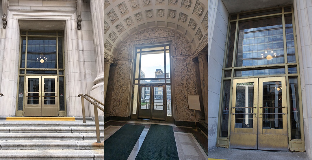 BhdgInc's tweet photo. We are excited to share our work at the historic Birch Bayh Federal Building and U.S. Courthouse in Indianapolis, IN! BHDG Architects, under the GSA Region 5 IDIQ Contract, redesigned the South Entrance Assemblies with durability and heritage in mind. https://t.co/fYjHDD3YZM