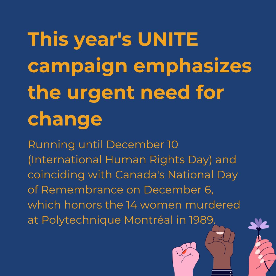 Instagram Caption
Every 10 minutes, a woman or girl loses their life to a partner or family member. 1 in 3 women will face gender-based violence in their lifetime.
Join the UN’s #UNITE campaign to #EndViolence, running until Dec. 10, International Human Rights Day. 🧡